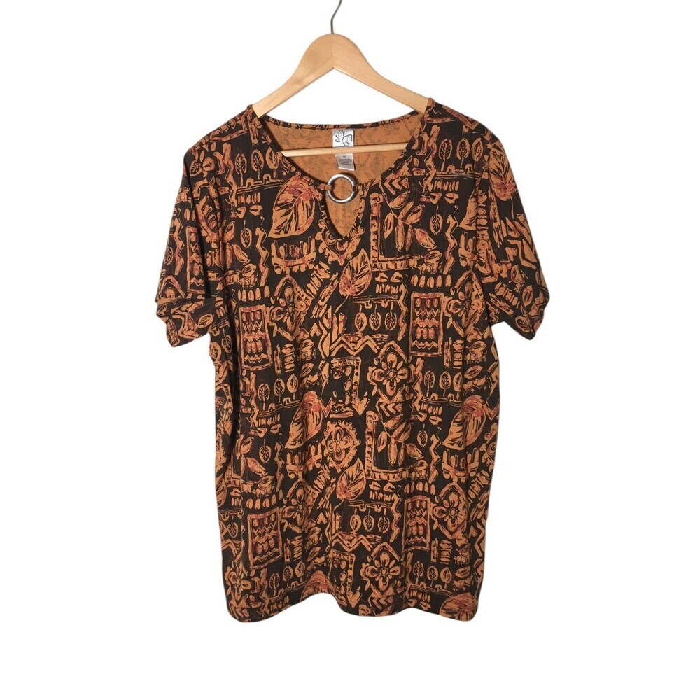 Fashion Bug Butterfly Top Women's Size 1X Orange Black Floral Cotton Blend